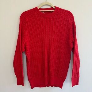 Maus & Hoffman Vintage Red Cable-Knit Crewneck 100% Cotton Sweater, size XL